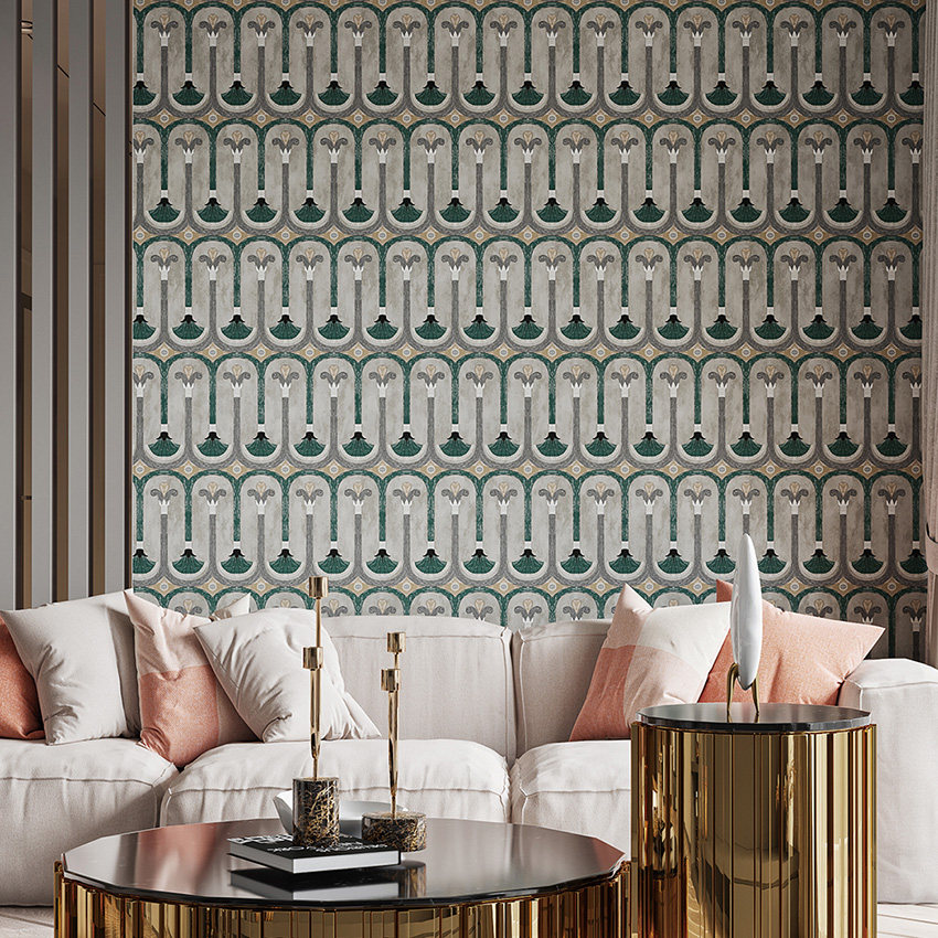 创彩饰家埃及印象石柱顶方形柱冠壁纸现代几何卧室客厅背景墙墙纸