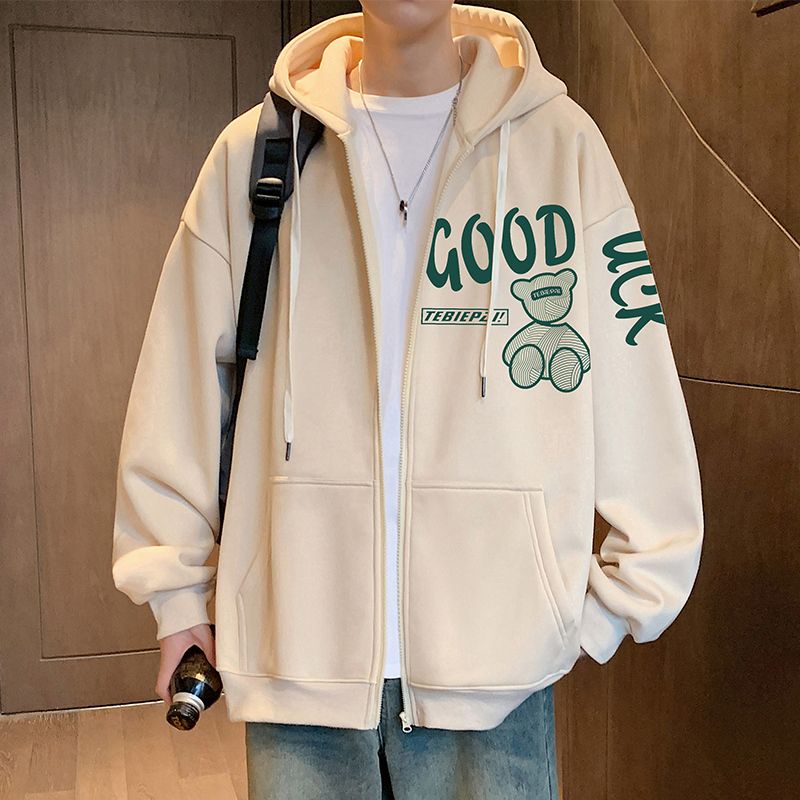 美式港风字母开衫卫衣男秋冬季2025新款加绒潮牌宽松连帽情侣外套