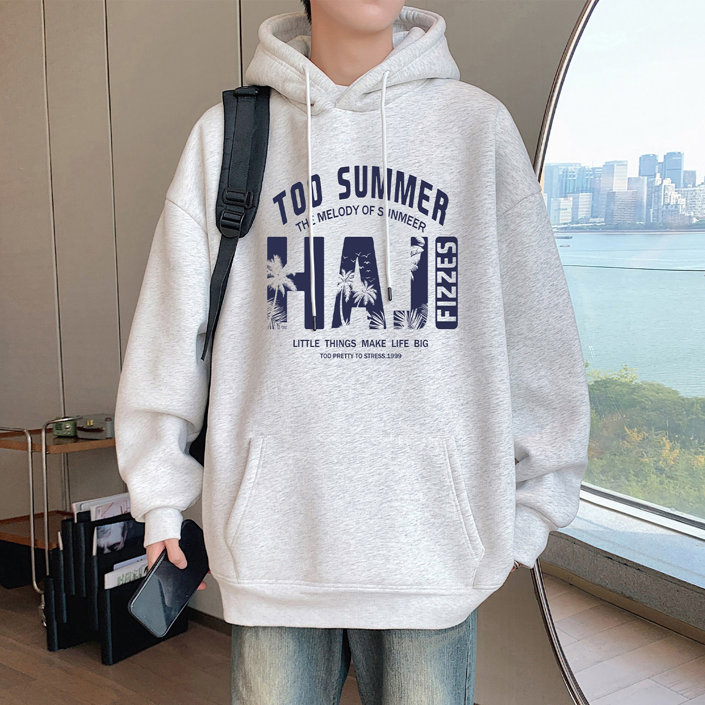 美式oversize高街连帽卫衣男春秋季新款宽松慵懒风外套潮牌上衣服