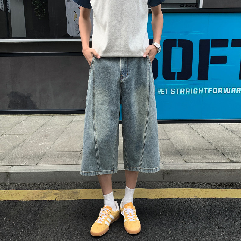 2026新款牛仔裤男款夏季薄款复古宽松七分休闲裤ins美式潮牌裤子