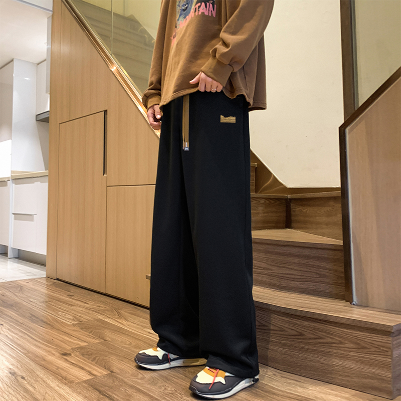 美式直筒休闲裤男春秋季潮流设计感宽松阔腿长裤子ins潮牌运动裤