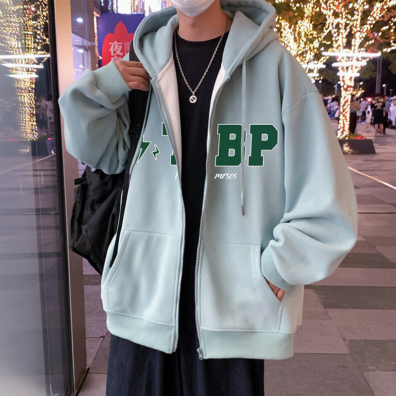 美式连帽卫衣外套男春秋季宽松潮牌开衫ins潮流港风高街情侣上衣