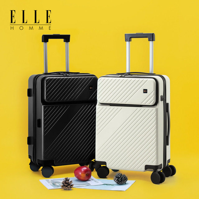 ELLE HOMME纯色多层大容量旅游拉杆箱带充电口旅行箱电脑密码箱