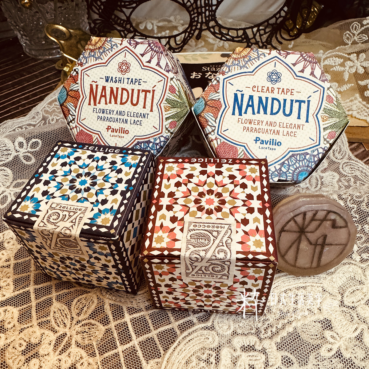 日本Pavilio新款手帐蕾丝胶带贴纸素材NANDUTI ZELLIGE 系列