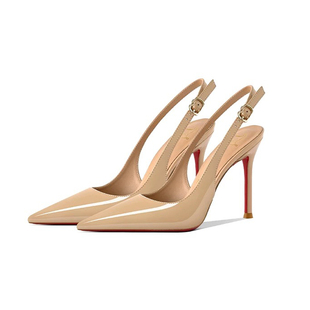 气质性感细跟尖头名媛包头后空凉鞋 女2026新款 裸色红底高跟鞋 法式