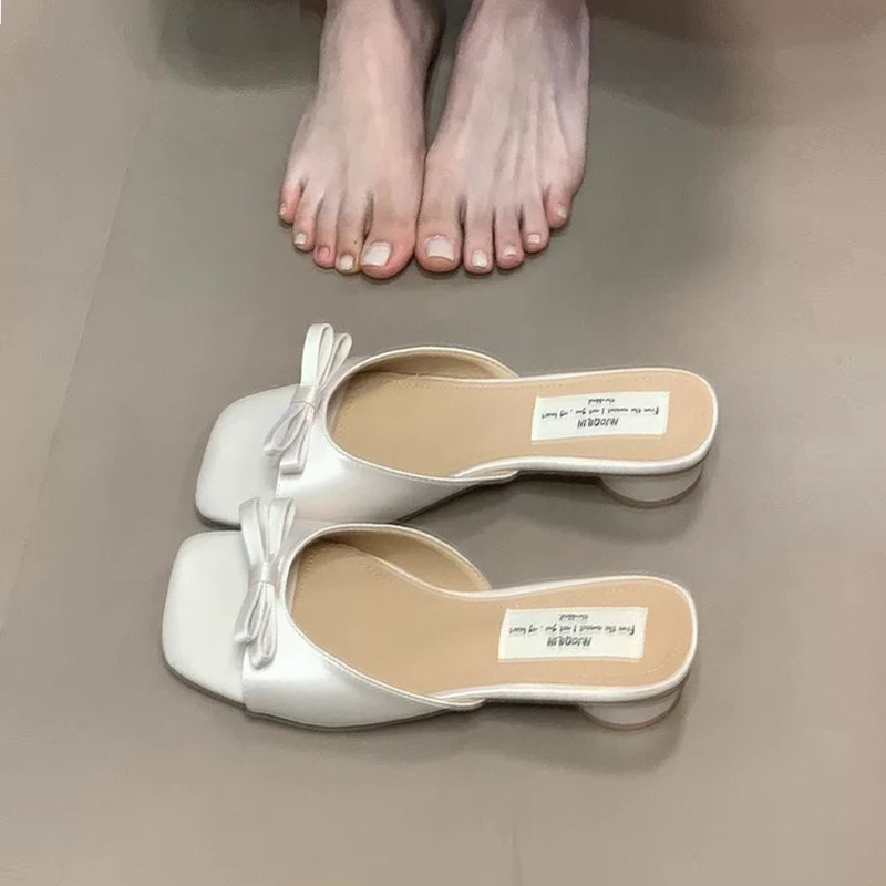 法式仙女风凉拖鞋女外穿2025年夏季新款气质温柔蝴蝶结中跟一字拖,女鞋,一字拖,淘宝优惠券,粉丝福利购,淘宝优惠卷