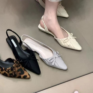 尖头褶皱蝴蝶结包头凉鞋 后空单鞋 女25夏季 气质仙女风韩版 新款 法式