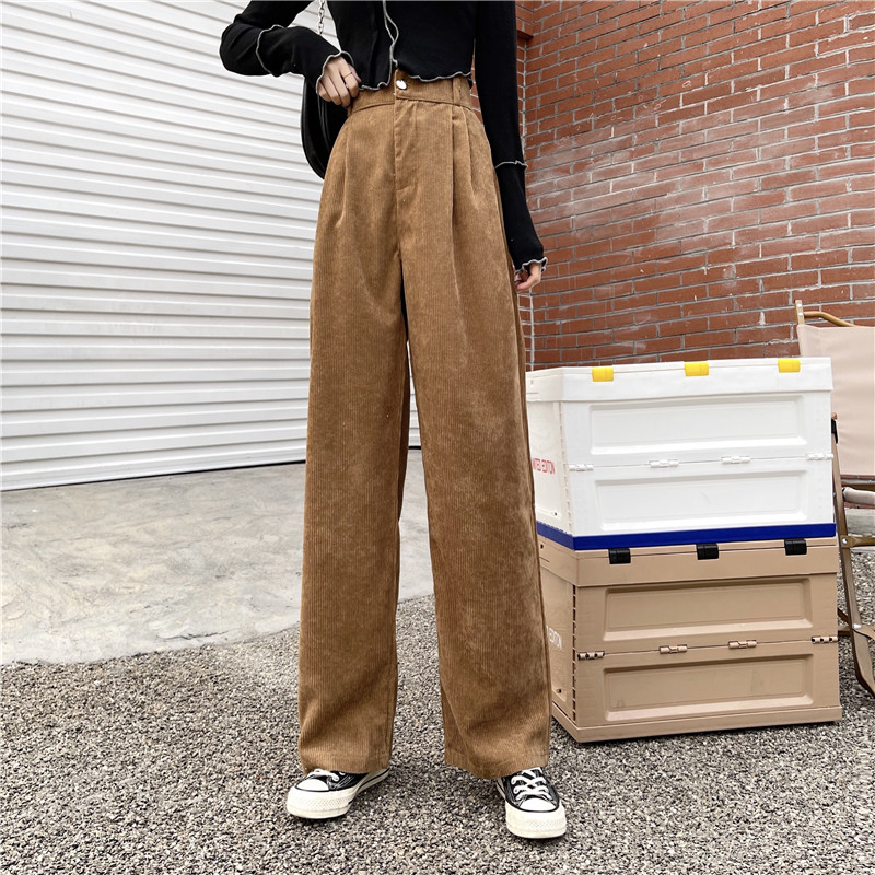 Spring New High Waist Wide Leg Pants corduroy women's autumn and winter loose drape pants