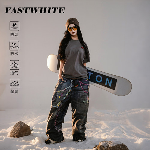 FASTWH1TE链条牛仔3L滑雪裤新款