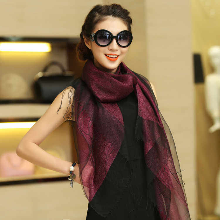 丝巾女冬季真丝欧根纱纱巾韩版百搭长款披肩桑蚕丝春秋围巾两用