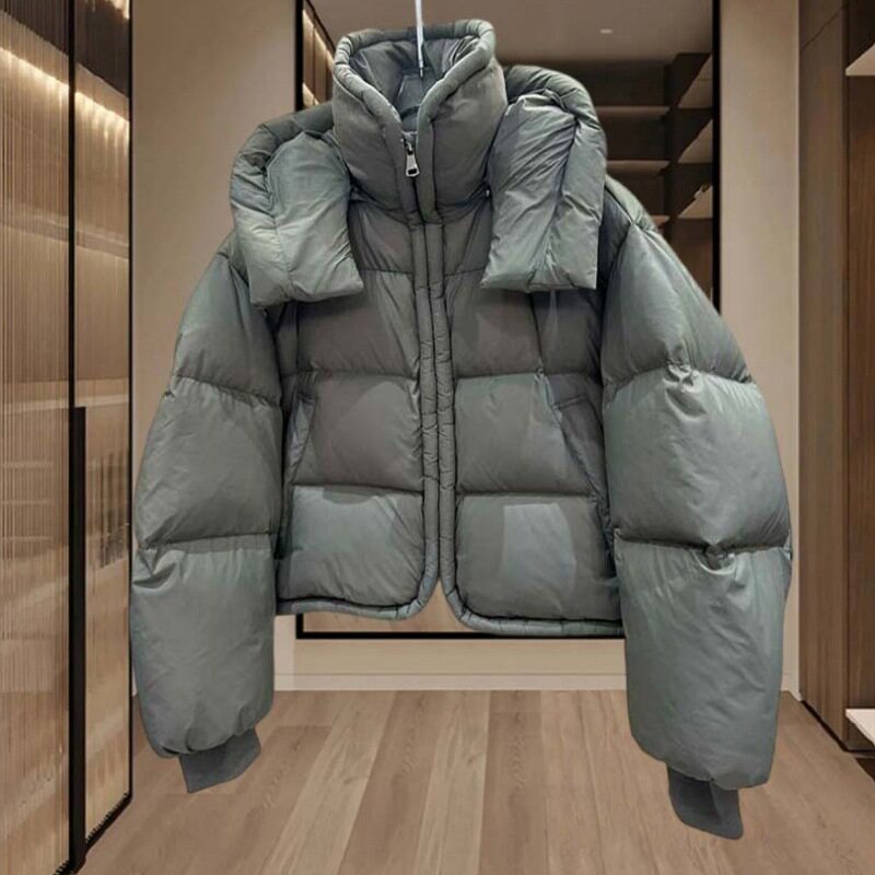 韩版立领连帽棉服女短款2026年冬季新款宽松加厚保暖面包服外套