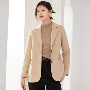 秋冬款女双面羊绒大衣小个子西服领单排扣短款羊毛呢子职业装外套