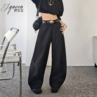 女秋季 裤 时尚 西装 慵懒风中高腰显瘦直筒拖地休闲拖地裤 弯刀阔腿裤