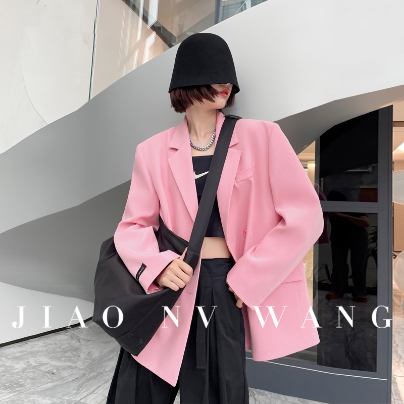 粉色西装外套女2021炸街网红时尚