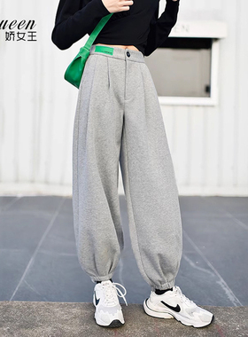 灰色卫裤女春秋加绒保暖美式运动束脚裤萝卜裤松紧腰休闲百搭裤子