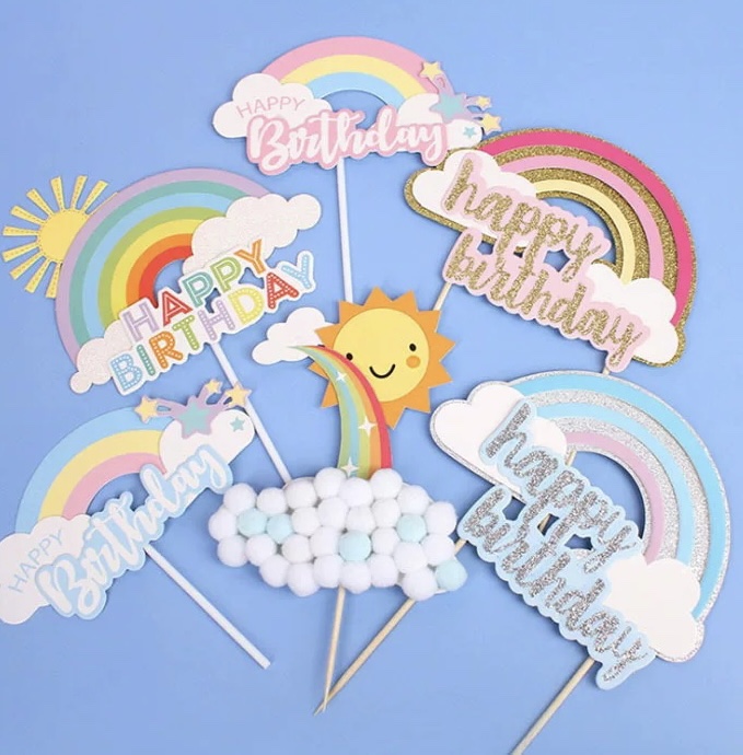 粉蓝色多层毛球星星太阳云朵插牌