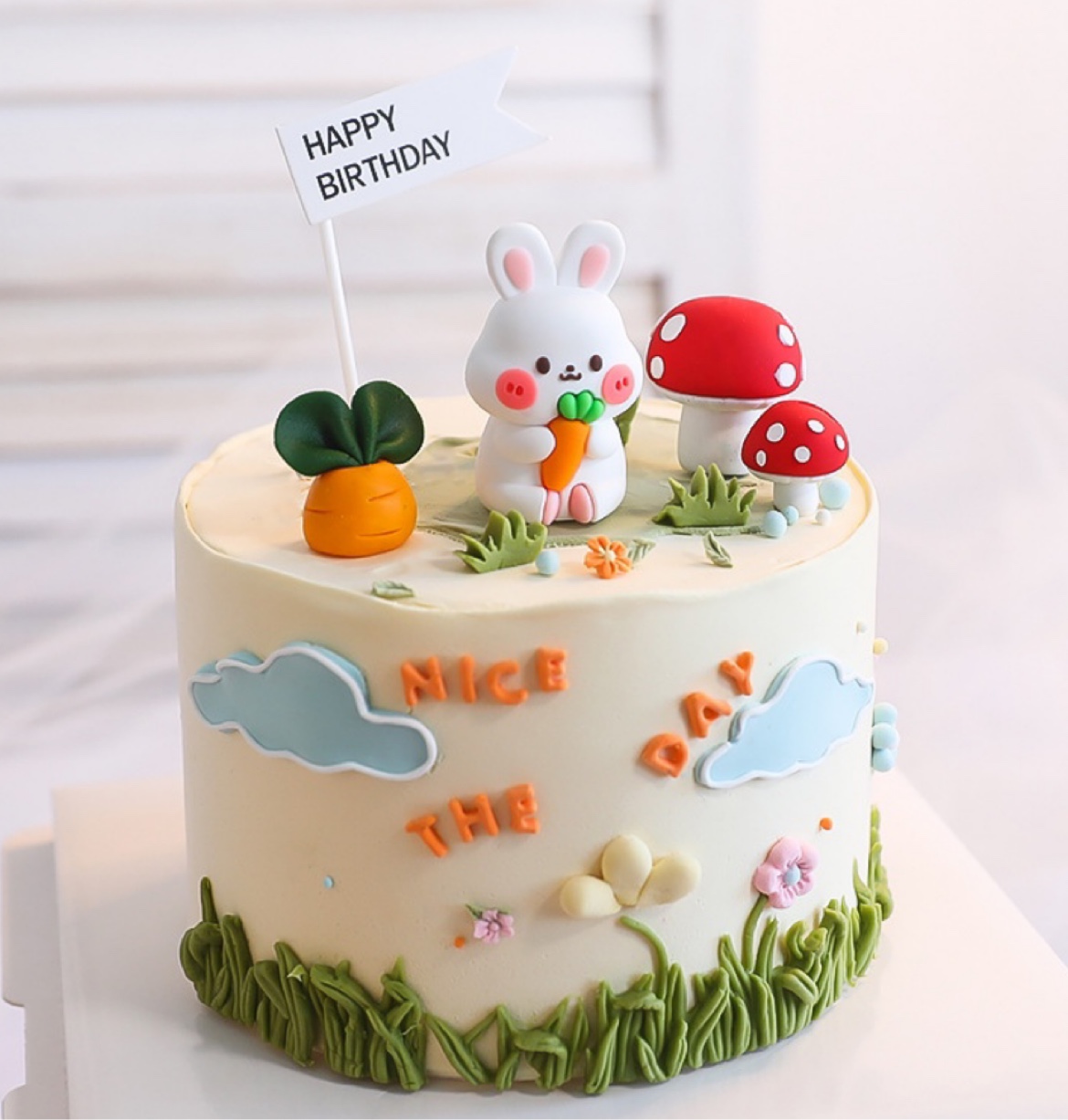 卡通胡萝卜小兔子软胶玩偶摆件可爱森系小动物小蘑菇蛋糕装饰