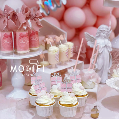 粉色贴纸主题公主女宝宝满月百天周岁蛋糕插件生日推推乐装饰插牌