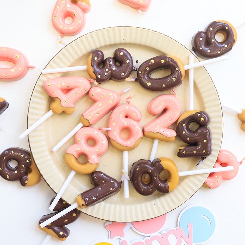 创意甜甜圈巧克力草莓饼干数字生日蜡烛儿童宝宝生日派对装饰布置