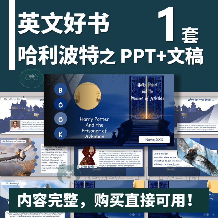B-115 哈利波特英文读书分享好书分享-原创PPT模板+文稿