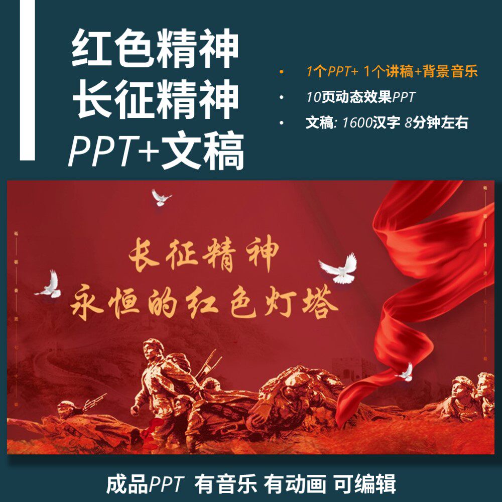 【B-403】红色长征精神PPT+文稿-课堂分享演讲比赛