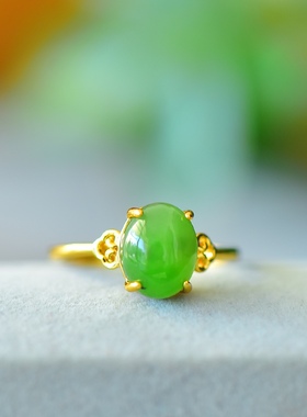天然和田玉碧玉戒指女款可调节简约精致高级感食指戒
