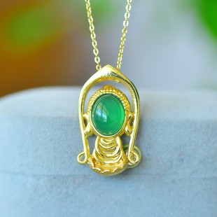 黄金色无相佛碧玉吊坠越南沙金绿玉髓本命佛挂坠项链吉祥宝宝佛公