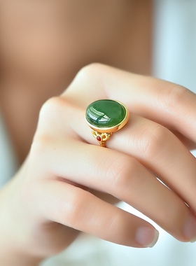 精品俄罗斯碧玉戒指18k金指环超值精选