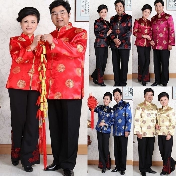 改良古装中老年表演休闲上衣春秋冬季长袖男女民族服装唐装大红HJ图片