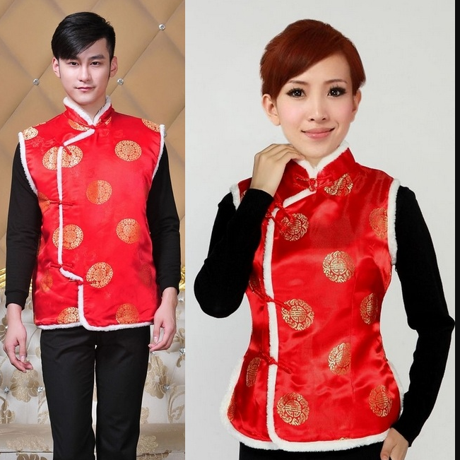 复古秋冬季红色唐装中式上衣改良旗袍中国风保暖女士毛边背心马甲