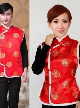 中式过年复古秋冬季红色唐装马甲