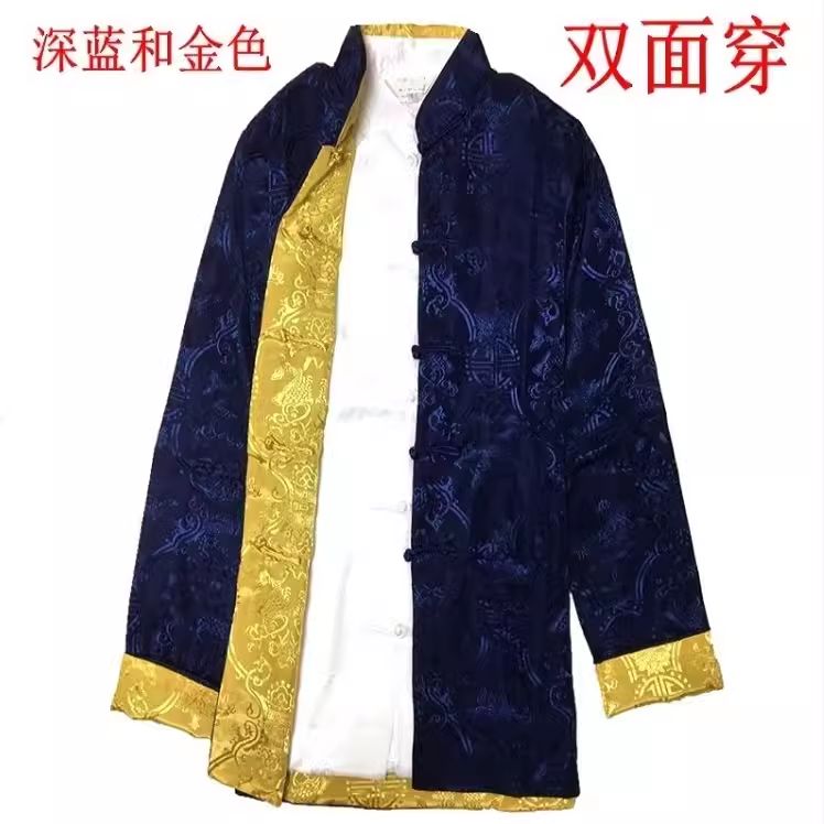 中国风男女情侣喜庆中青年春秋季立领盘扣休闲夹克双面穿唐装上衣