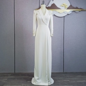 新款 女西装 礼服长裙年会晚会主持人晚礼服宴会裙演出走秀长袖