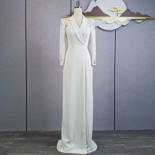 礼服长裙年会晚会主持人晚礼服宴会裙演出走秀长袖 新款 女西装