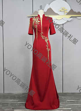 2025款修知气质晚礼服年会晚会婚礼主持人长裙派对聚会连衣裙短袖