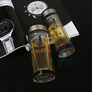 水杯双层玻璃杯男商务水晶加厚便携泡茶杯透明过滤泡茶随手杯