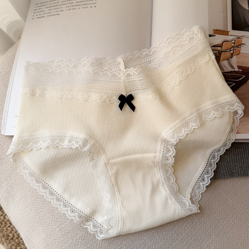 法式小香风内裤女士螺纹纯棉透气性感蕾丝边纯欲风全棉裆中腰V腰,女士内衣/男士内衣/家居服,女三角裤,淘宝优惠券,粉丝福利购,淘宝优惠卷