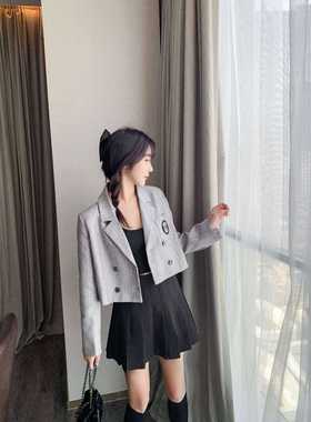女新款灰色小西服学院风小个子显短西装外套短款气质工作服