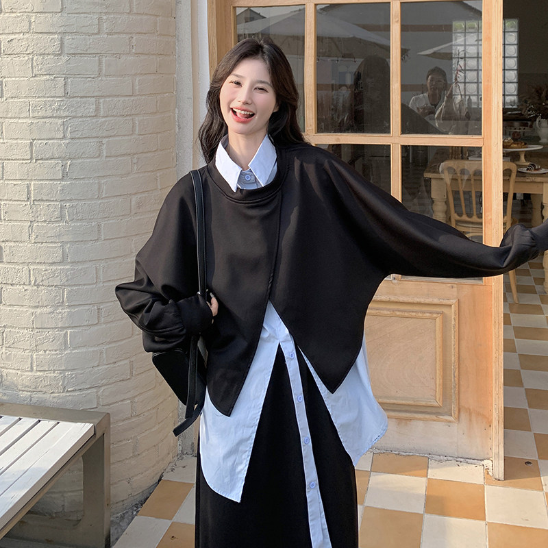 学院风套装显瘦穿搭女2025新款春秋黑色卫衣衬衫半身裙直筒三件套,女装套装/套裙,2C161