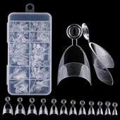 美甲甲片无痕超短半贴带柄圆头法式 免刻磨半磨砂透明短杏仁240片