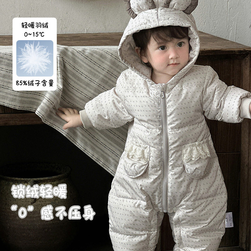三折撤柜婴幼儿羽绒连体衣秋冬女童白鸭绒连帽爬服加厚保暖外出服,童装/婴儿装/亲子装,羽绒连体衣,淘宝优惠券,粉丝福利购,淘宝优惠卷
