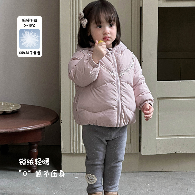 三折撤柜女童冬季韩版羽绒服白鸭绒连帽外套婴幼儿加厚保暖外出服