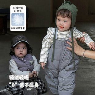 三折撤柜男童羽绒背带裤秋冬男宝宝保暖加厚外穿长裤婴幼儿羽绒裤