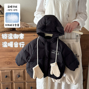 三折撤柜婴幼儿羽绒服冬款短款宝宝90白鸭绒外套连帽卡通保暖衣服