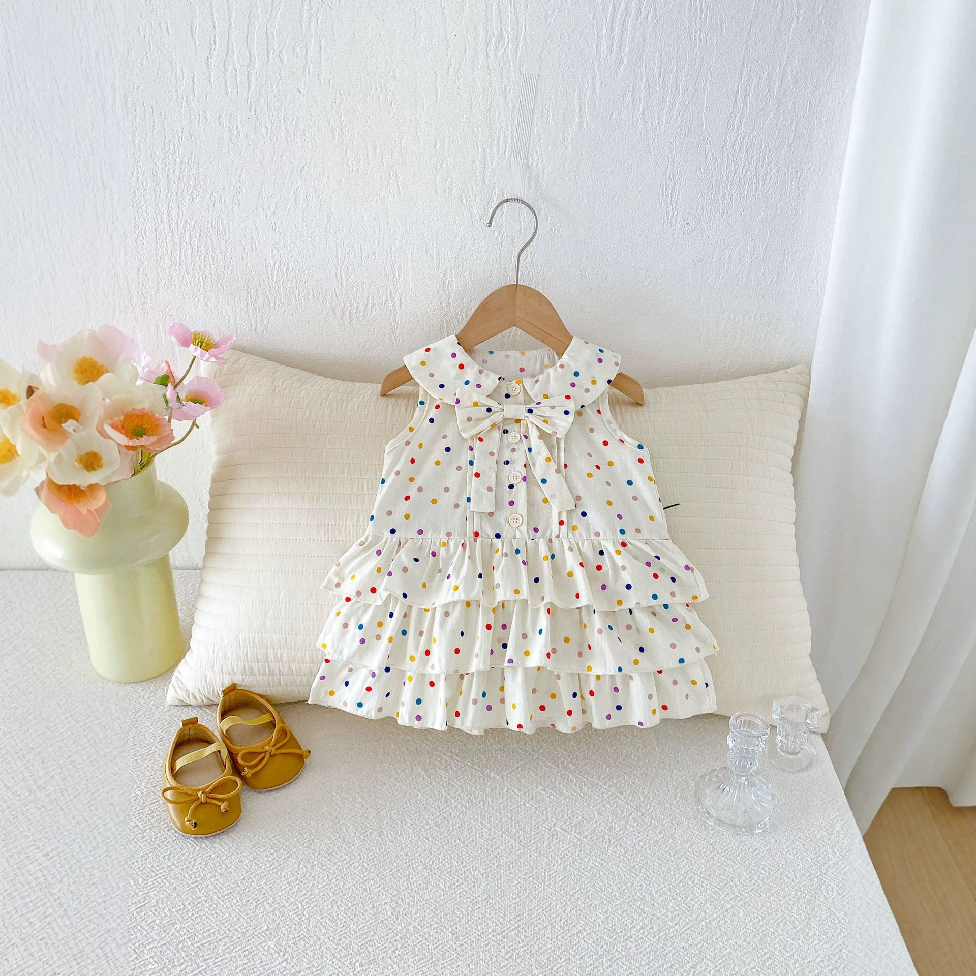 韩版女童连衣裙夏装洋气儿童波点背心公主蛋糕裙宝宝周岁礼服夏季
