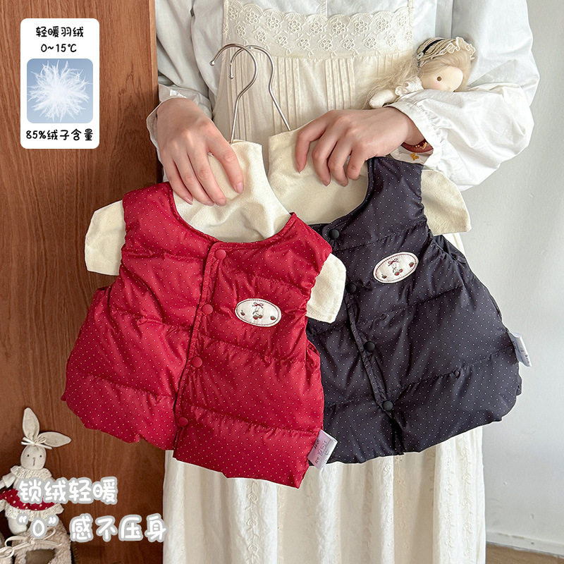 三折撤柜女童羽绒马甲秋冬季婴幼儿白鸭绒背心女宝无袖羽绒服马夹