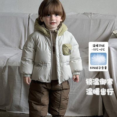 三折撤柜男童羽绒服冬季保暖衣服婴儿连帽卡通外套90绒宝宝加厚