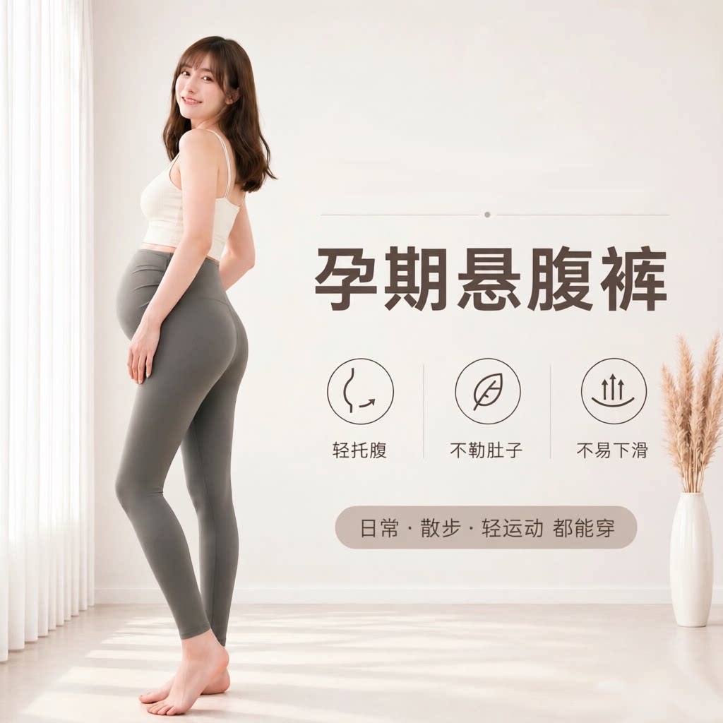 孕妇打底裤子孕期托腹瑜伽裤高腰悬腹裤轻塑肌底裤云柔裤