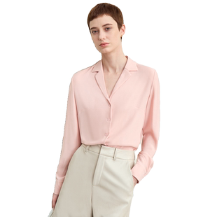 Amii2024秋新款通勤百搭西装领宽松雪纺衬衫女多巴胺色系衬衫上衣