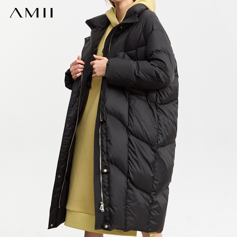Amii极简鸭绒羽绒服女2023冬季新款长款大衣上衣泡芙面包服高端
